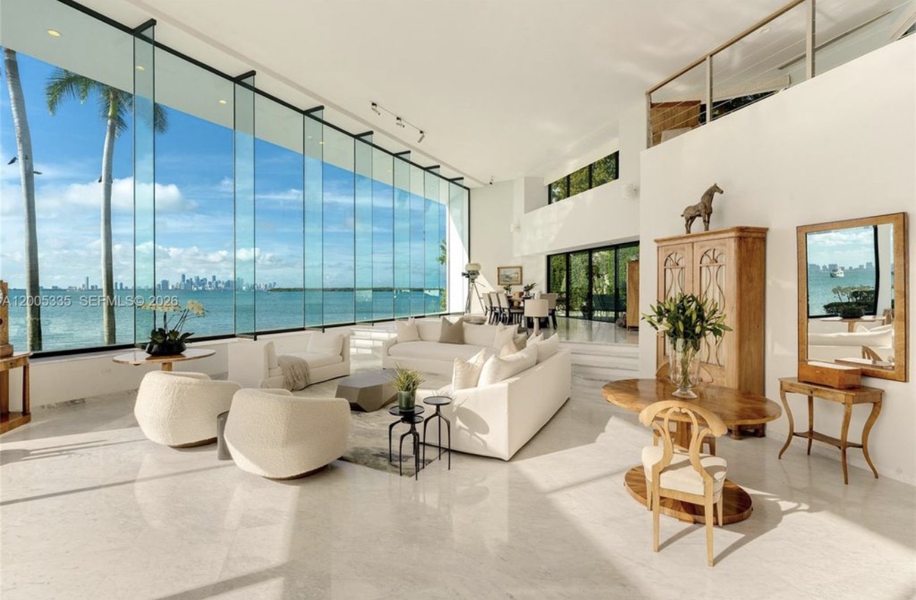 Living room overlooking Biscayne Bay
